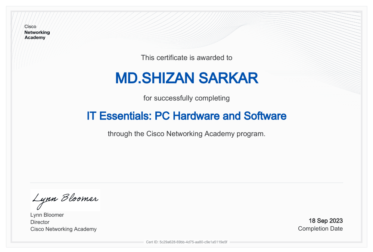 IT Essentials: PC Hardware and Software certificate